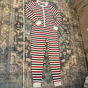 Old Navy Adult Christmas Striped Onesie Size Large Cotton Polyester Spandex. New